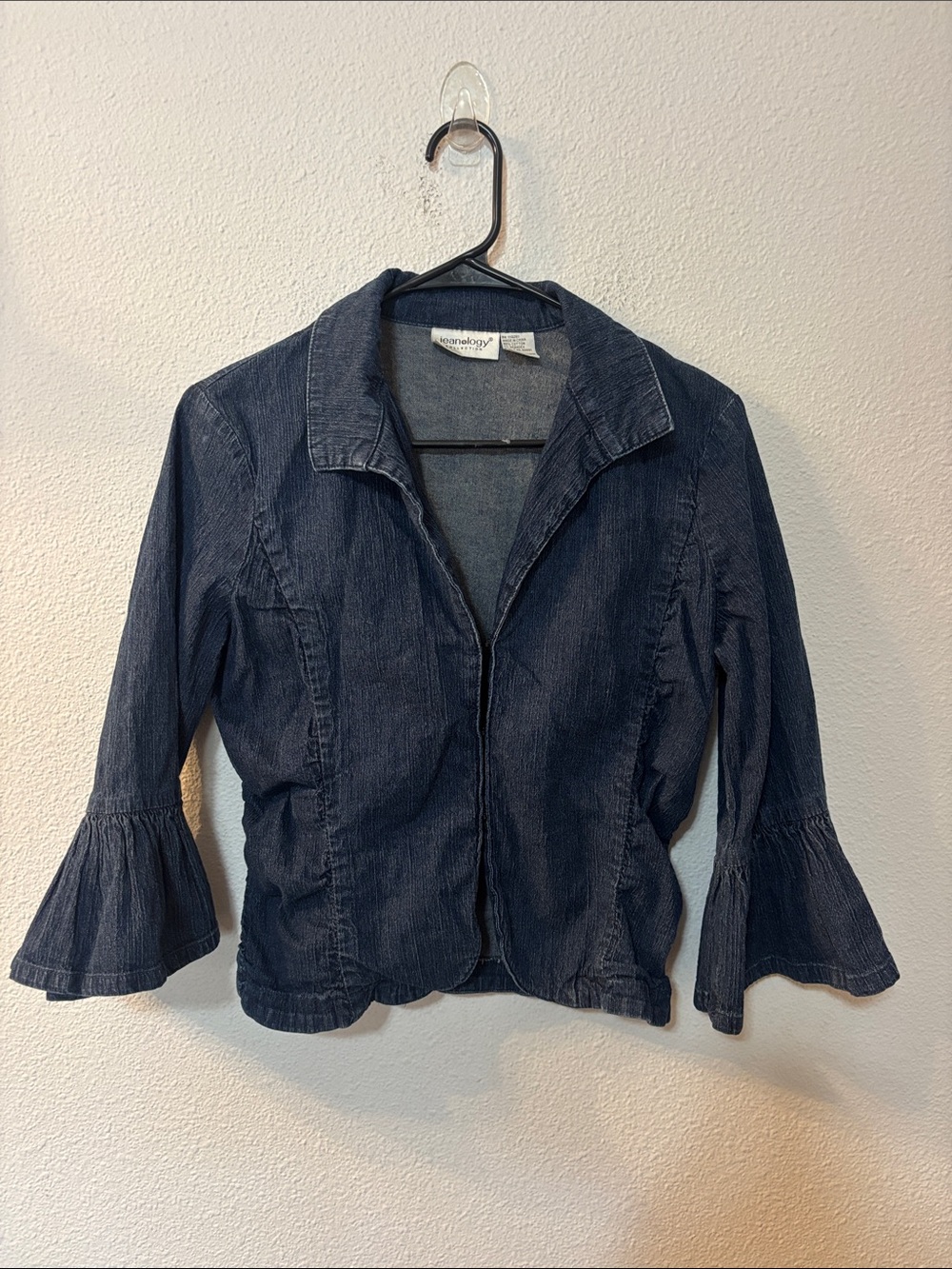 Jeanology Dark Denim Jacket with Ruffle Sleeves